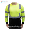 Yellow Or Orange ANSI Reflective Hi Vis High Visibility Long Sleeve Safety T-shirt With Chest Pocket